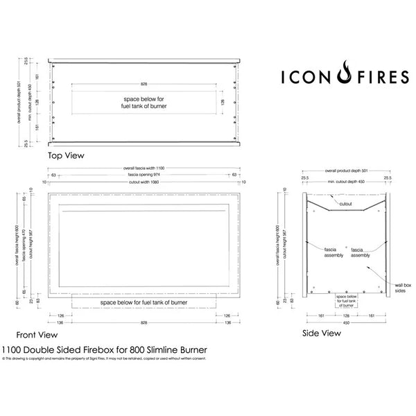 Icon Slimline Firebox FBDS1100 Svart