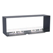 Foco Two 1400 Double bioethanol fireplace, white background studio shot with a lit flame