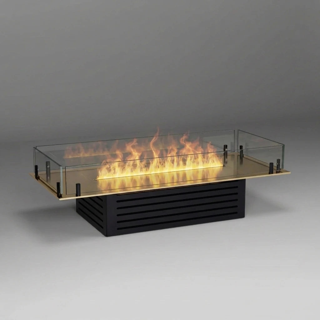 Foco Myst Pro 900 water vapour fireplace with brass top plate and water vapour flames