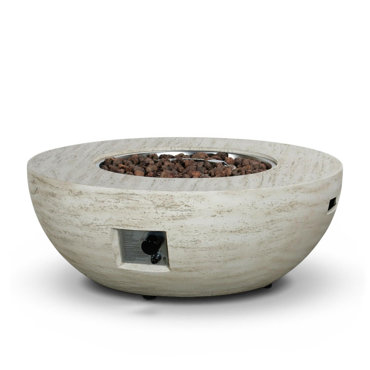 Estate Bowl 92 Travertine – Rund gaseldad eldbord