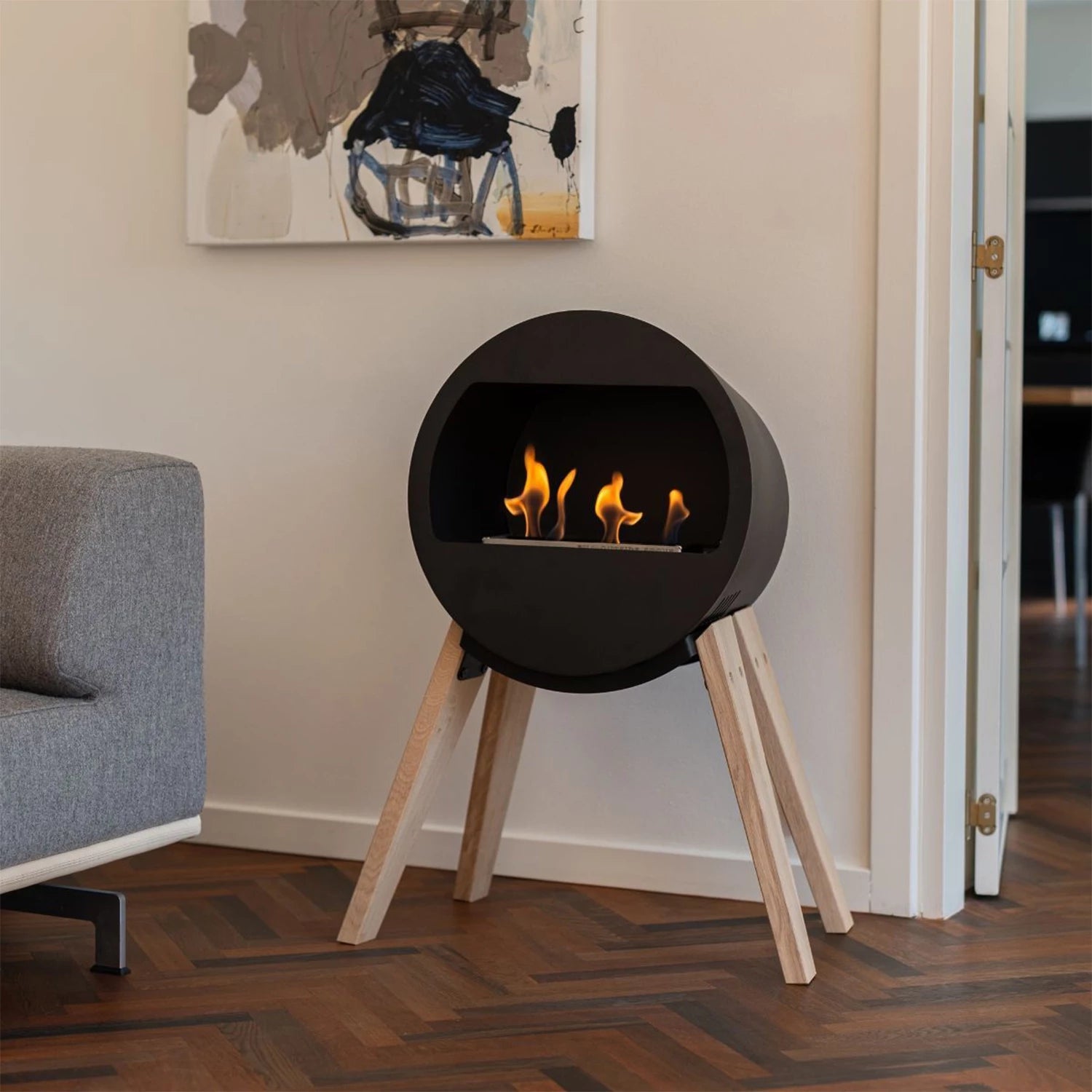 Aduro B2 Freestanding Bioethanol Fireplace - Black / Oak