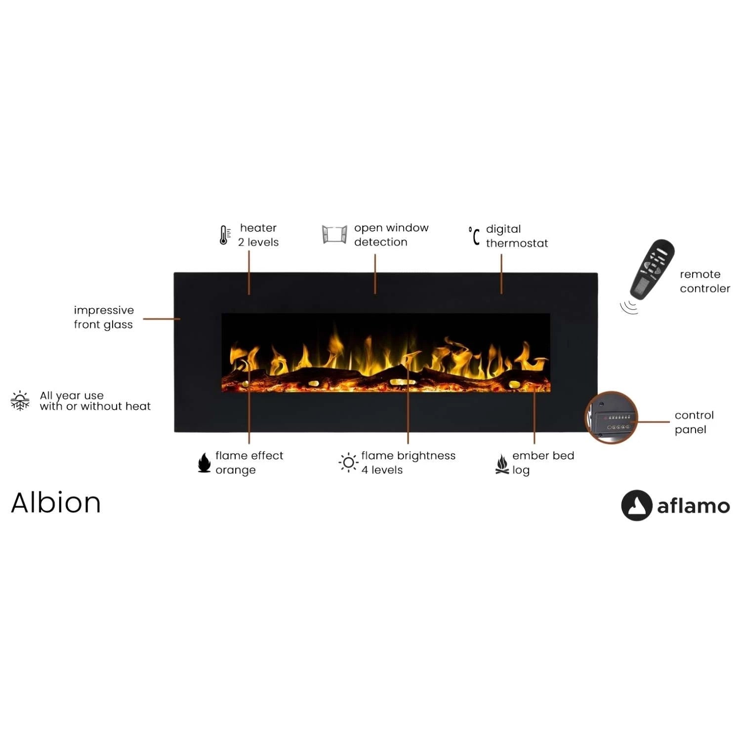 Aflamo Albion 110 cm Svart Elektrisk Eldstad