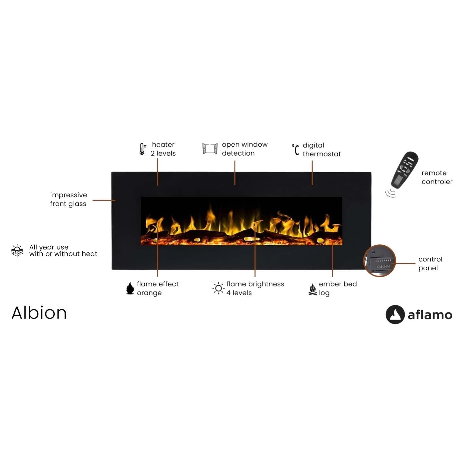 Aflamo Albion 128 cm Svart Elkamin