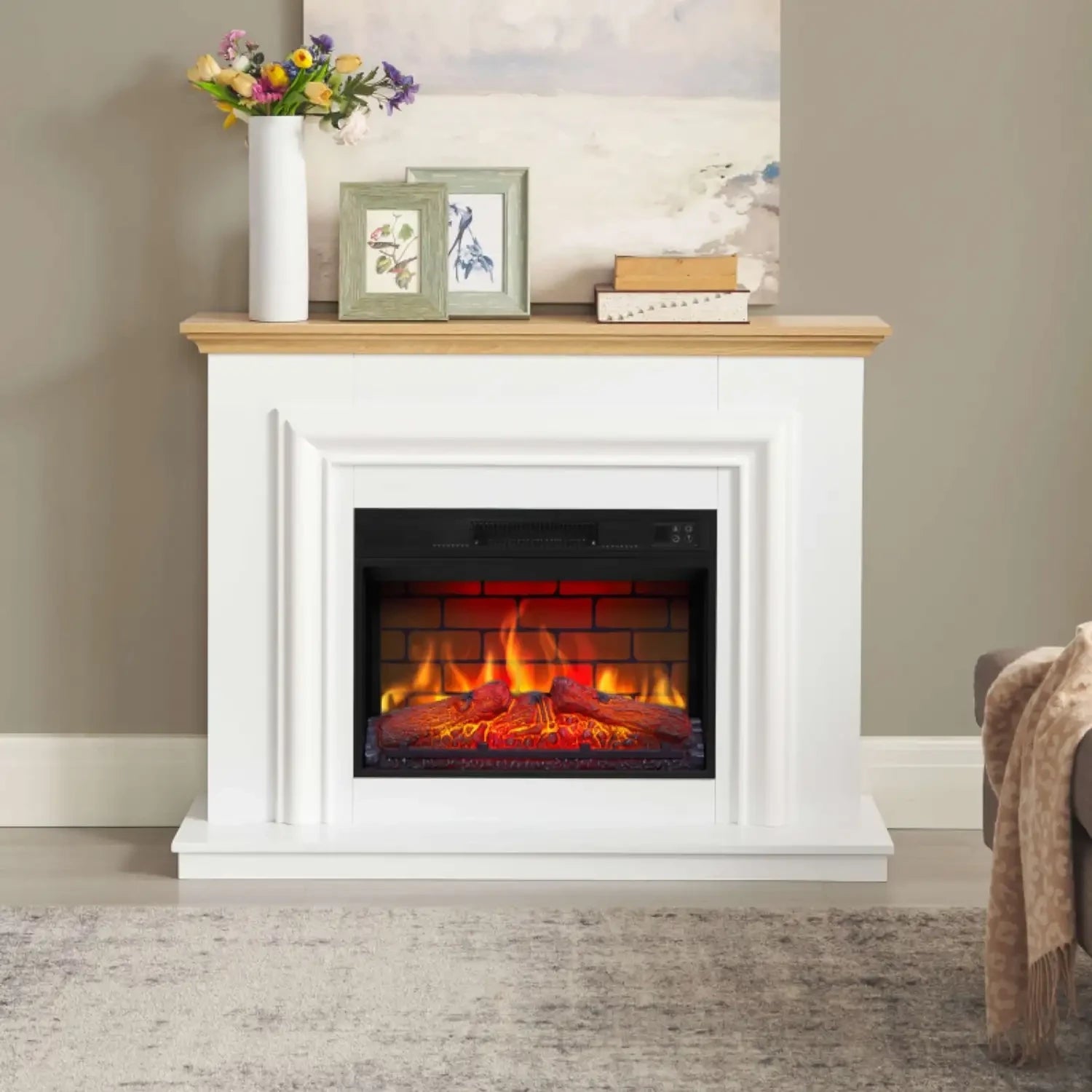 Marbelya Electric Fireplace Suite – White / Natural Oak