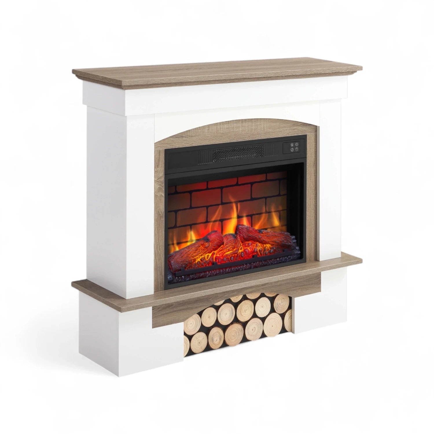Woodley Electric Fireplace - White/Grey Oak Mantel