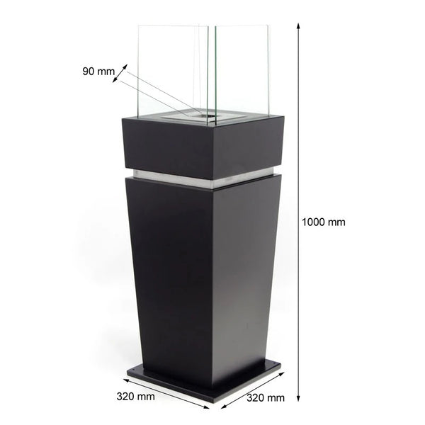 Fristående etanolkamin med glas - svart