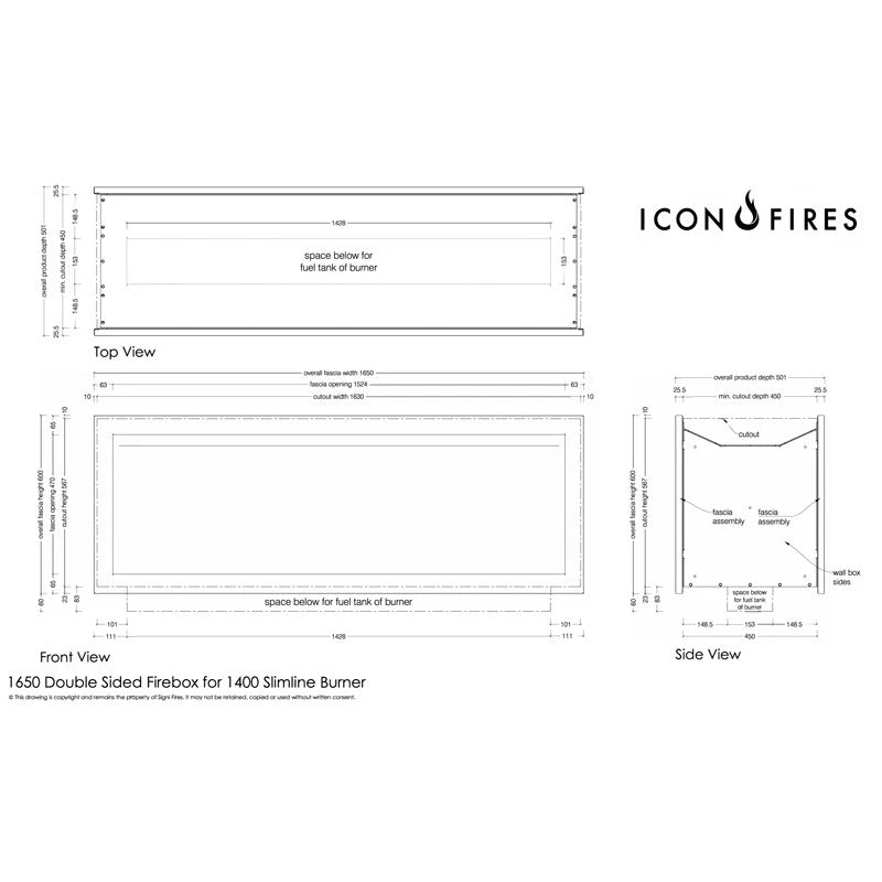 Icon Slimline Firebox FBDS1650 Svart