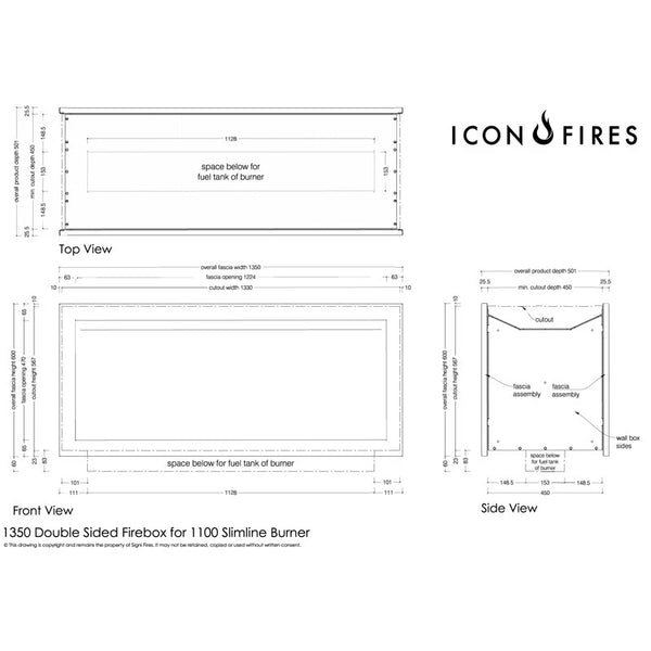 Icon Slimline Firebox SFBDS1350 Svart