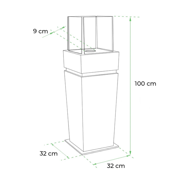 Fristående etanolkamin med glas - svart