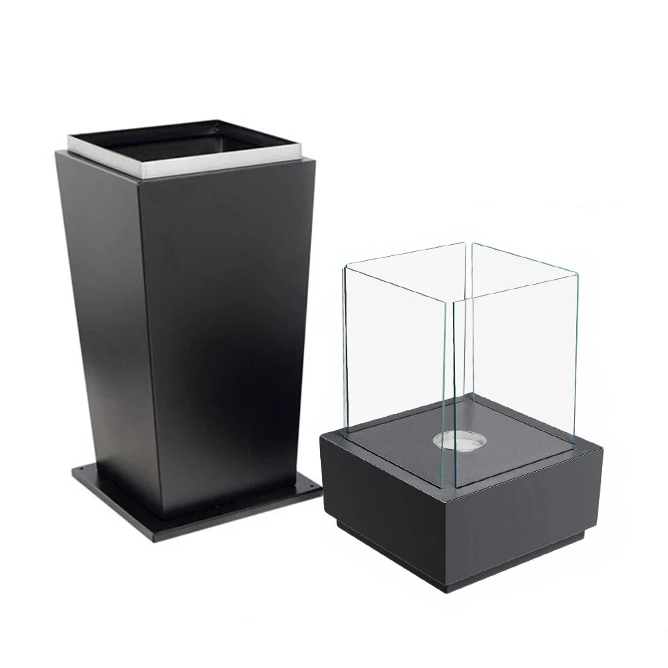 Fristående etanolkamin med glas - svart