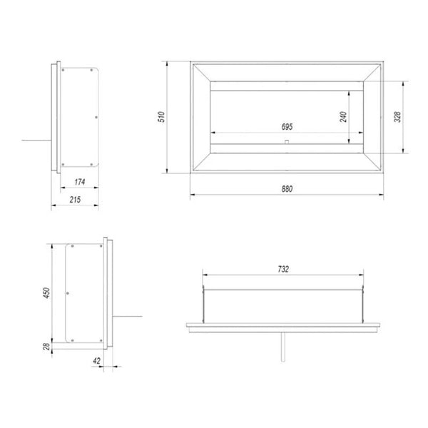 Vertikal väggkamin med ram