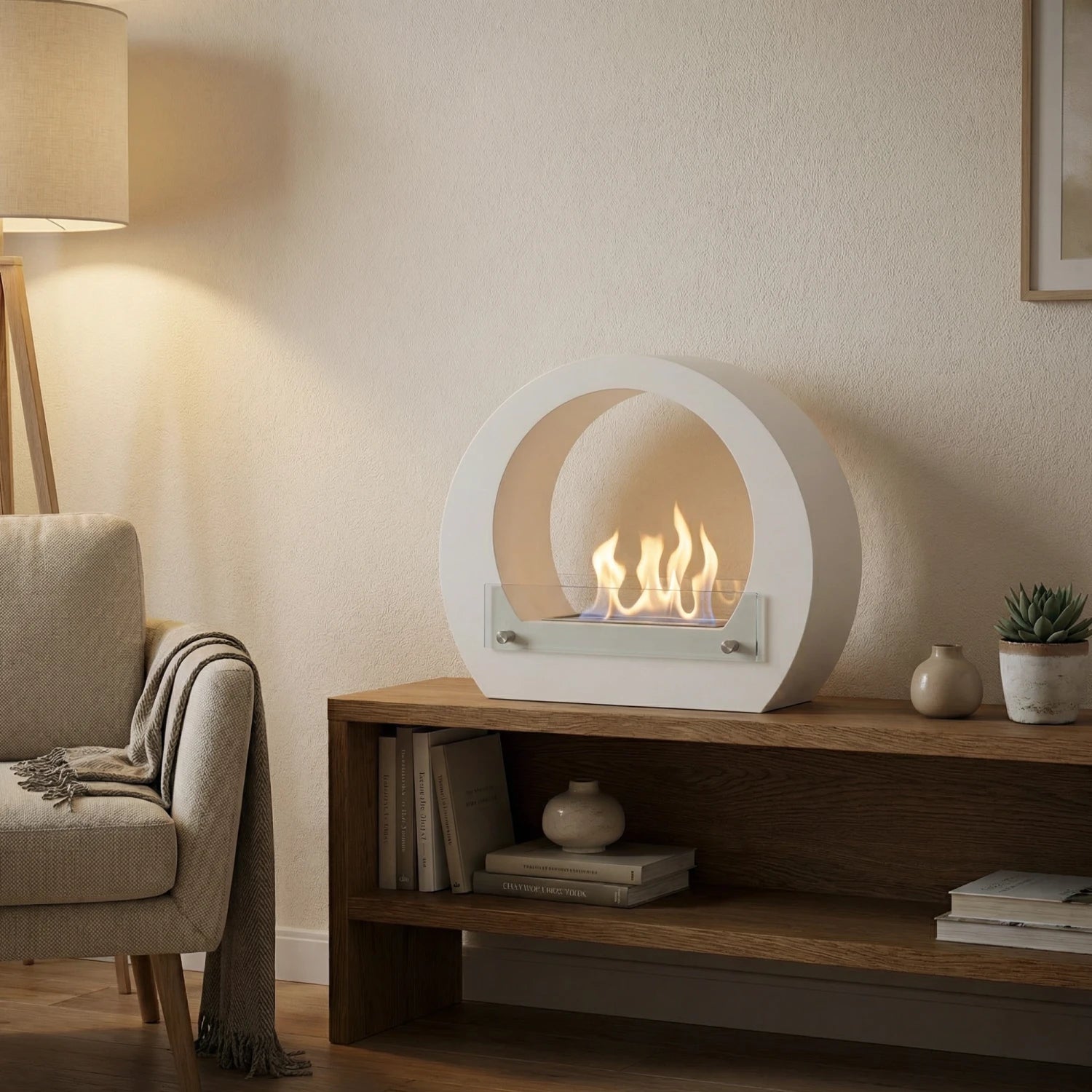 Dallas - Bio Fireplace with Arch - White