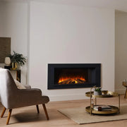 Holbury 1200 Grey Marble front-open built-in electric fireplace suite with open flame design and oak log set