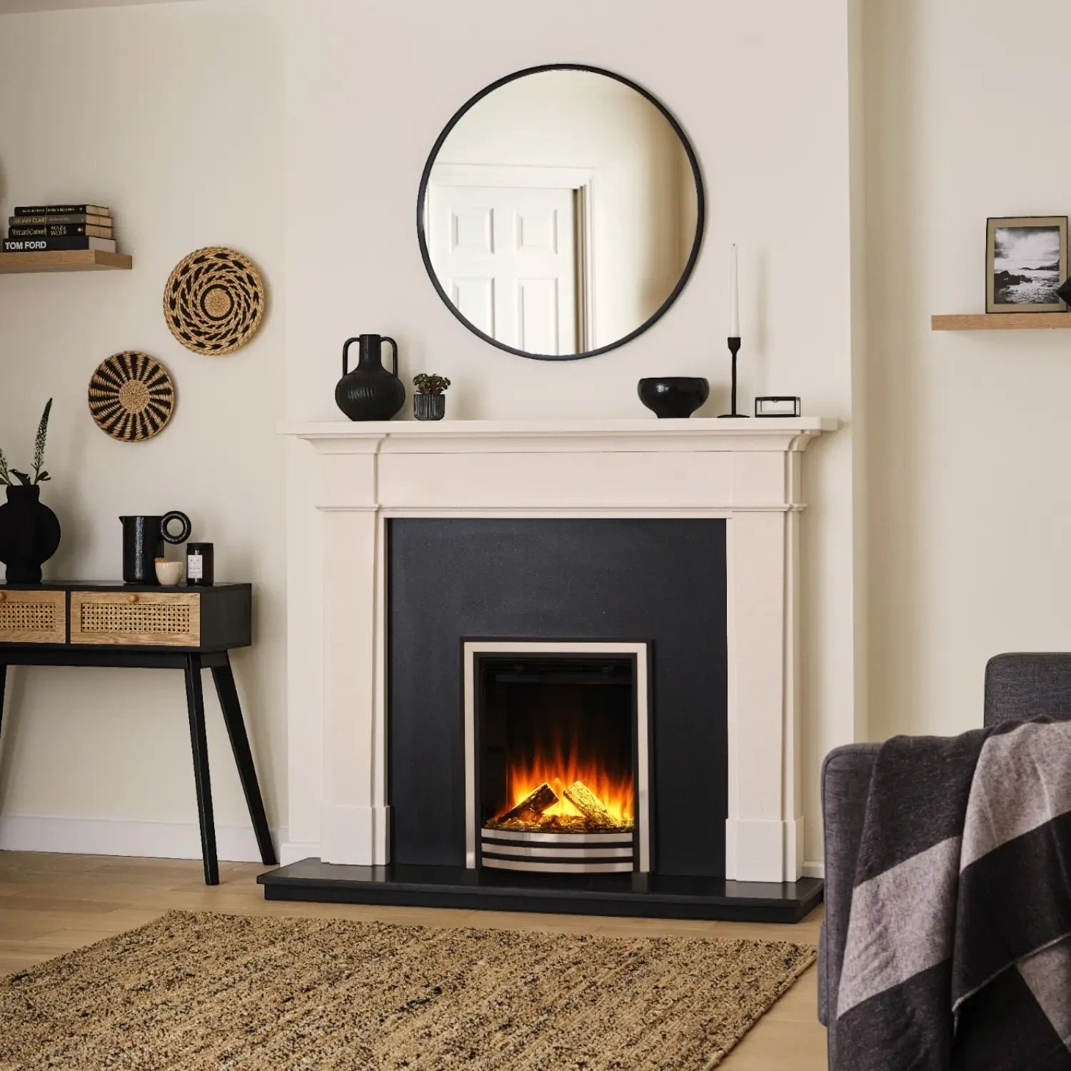 Sway Classic Electric Fireplace with Black/Chrome Front Panel – Built-in Electric Fireplace