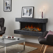 Winchester 1200 Grey Marble wall-mounted electric fireplace suite with mantel and three-sided flame view