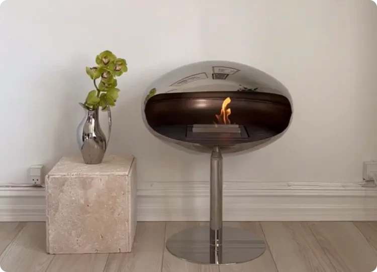 Cocoon Pedestal fristående etanolkamin i rostfritt stål