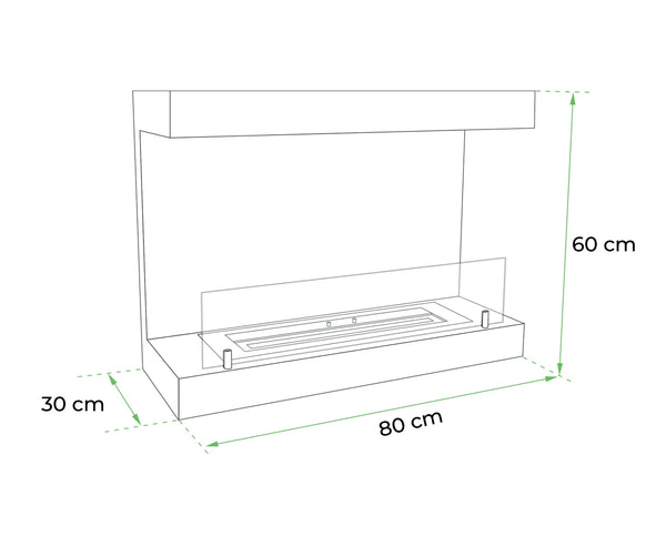 Dakota - Tre-sidig 80 cm vägghängd etanolkamin - vit