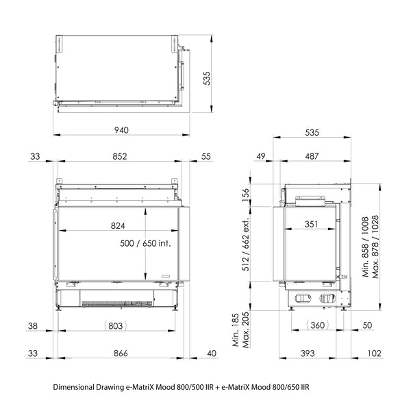 e-MatriX 800/500 II-R - Corner Built-in Water Vapour Fireplace