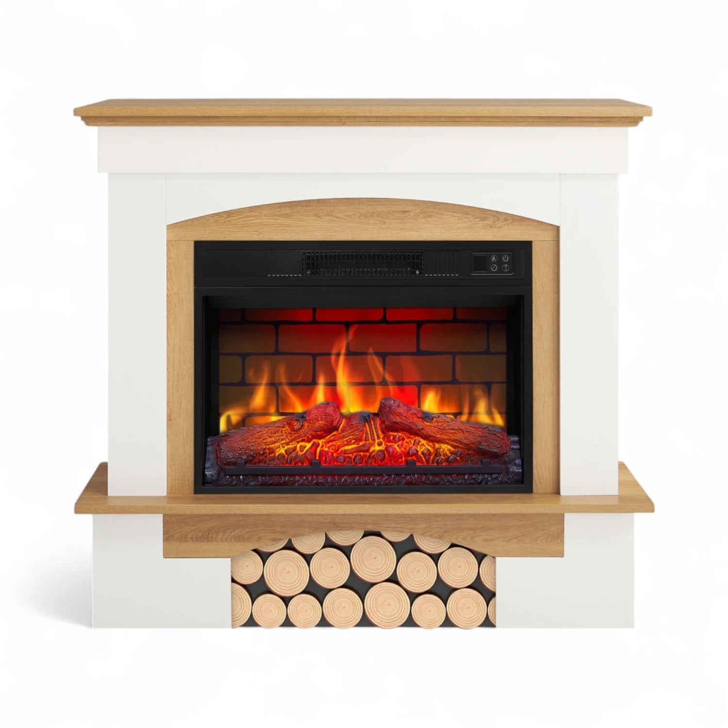 Woodley Electric Fireplace – White/Natural Oak Mantel