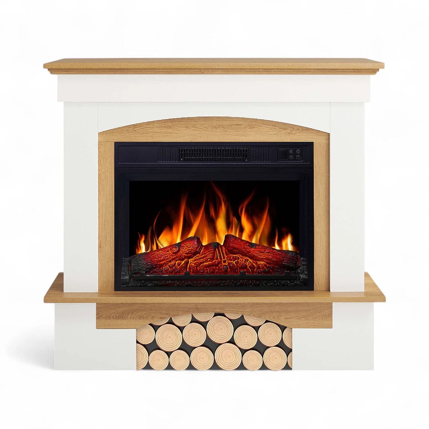 Woodley Electric Fireplace – White/Natural Oak Mantel
