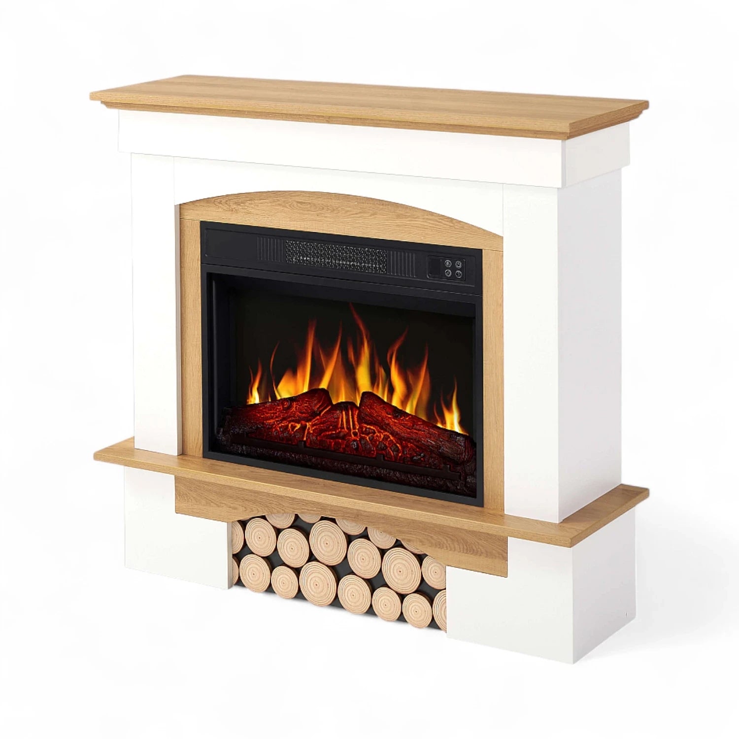 Woodley Electric Fireplace – White/Natural Oak Mantel