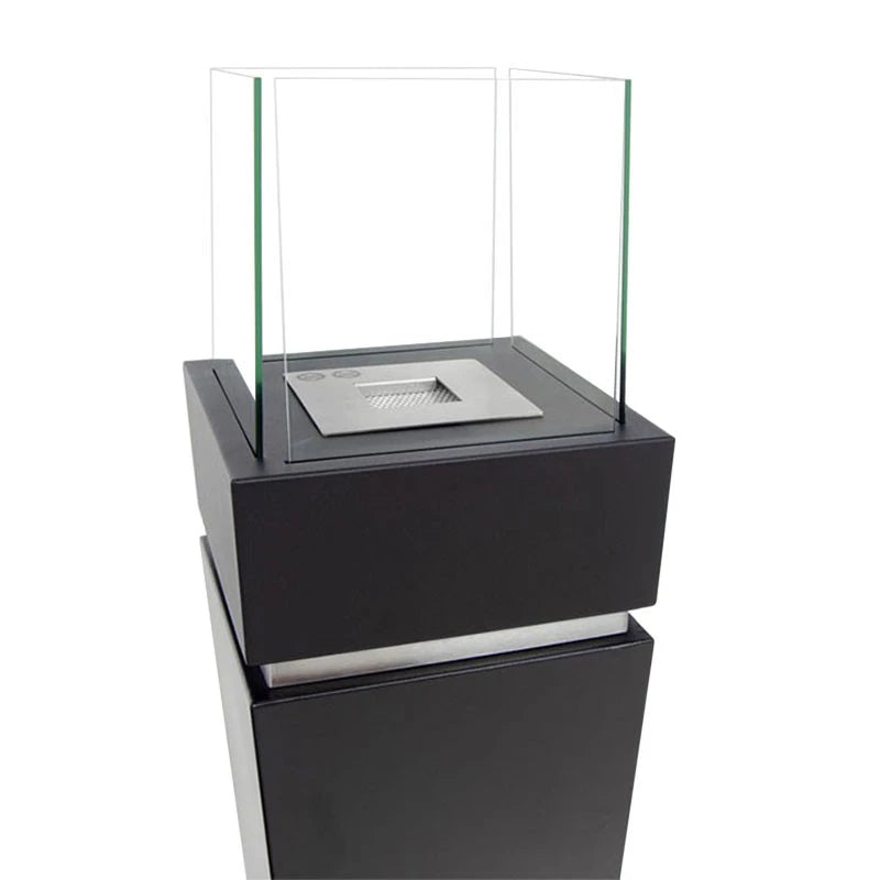 Fristående etanolkamin med glas - svart