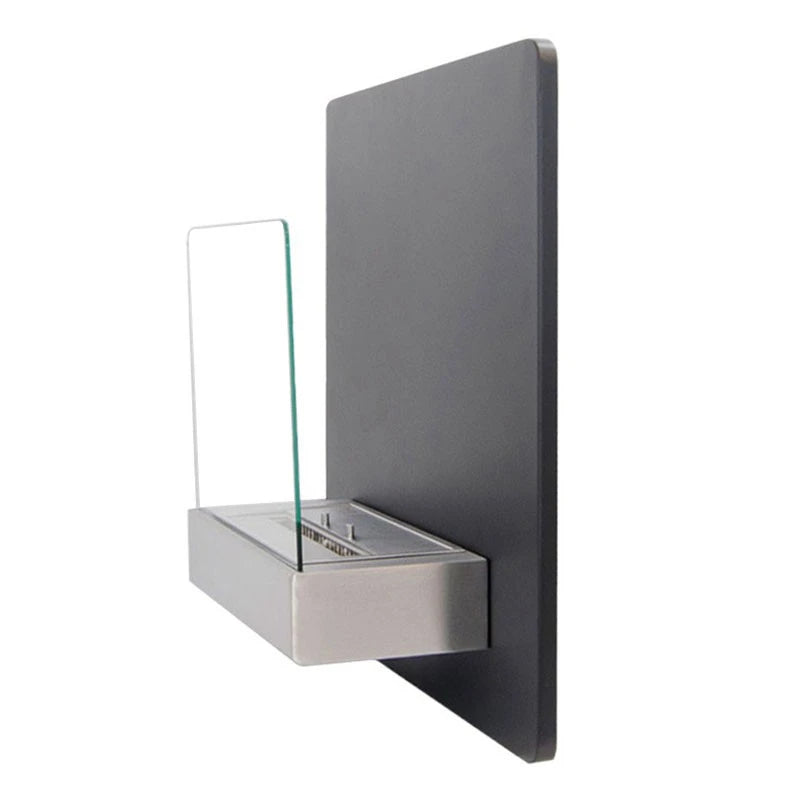 Elegant väggkamin i svart färg med glas