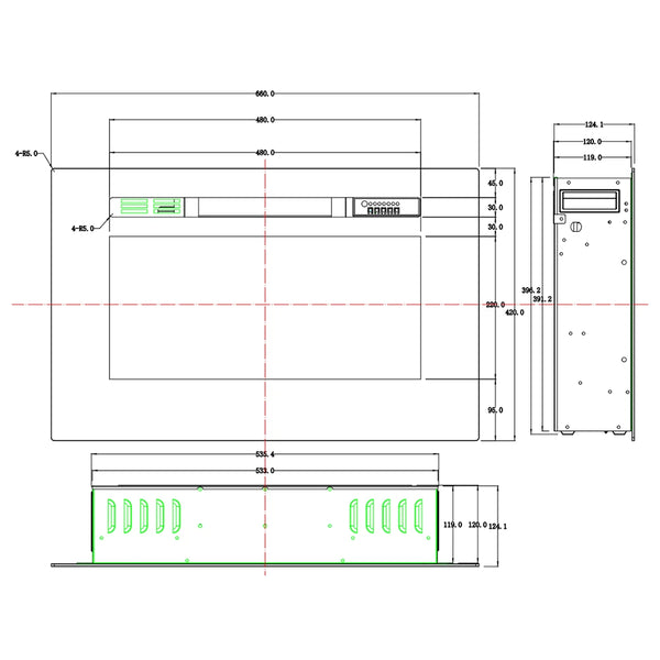 LED Pro elkamin för inbyggnad - 66 cm