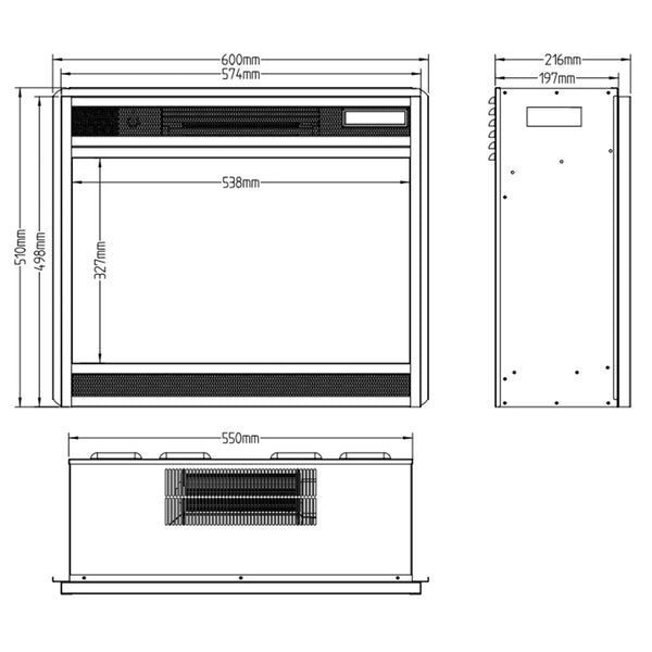 LED Klassisk elkamin för inbyggnad - 60 cm