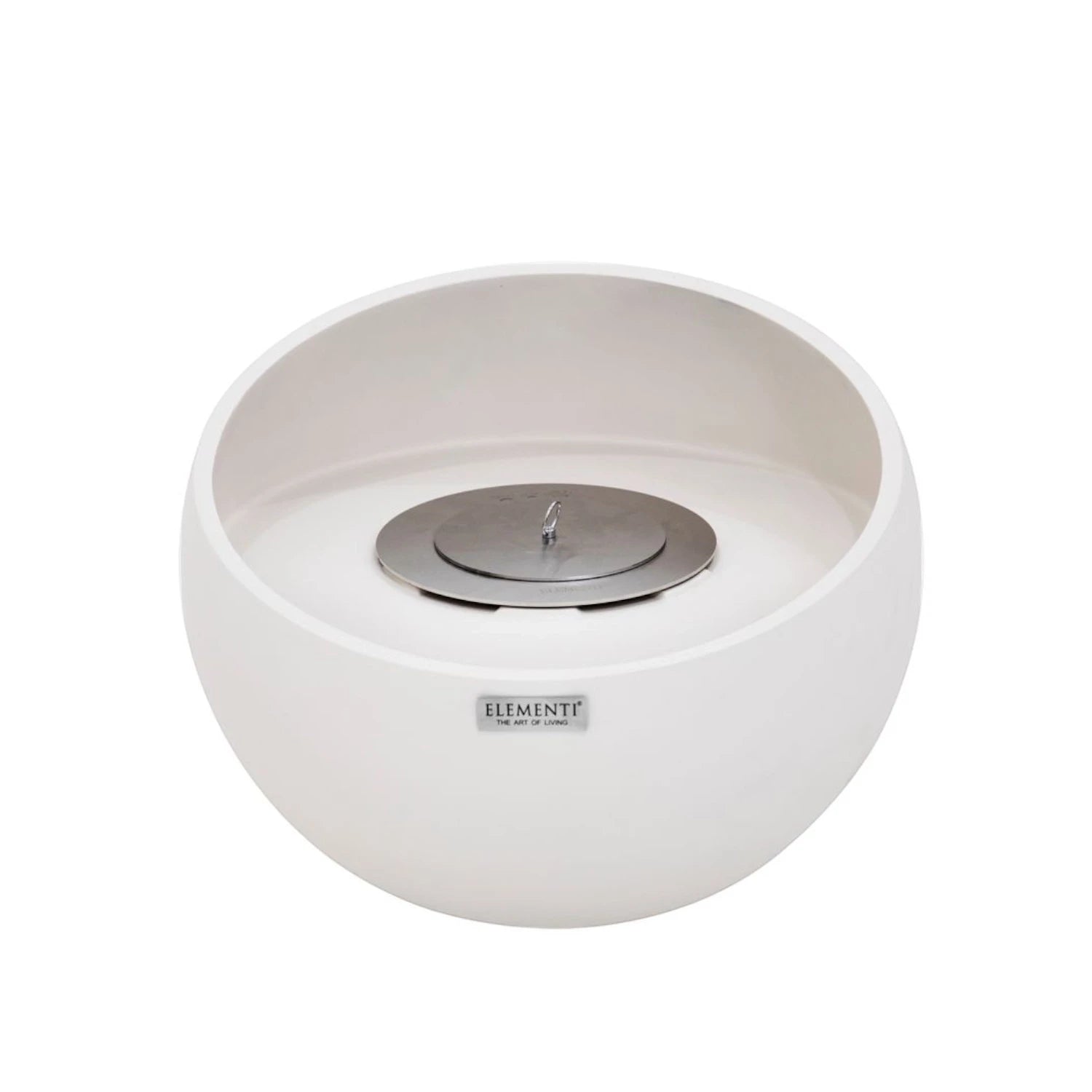 FIRENZE bioethanol fireplace – small round model in white fiber concrete with glass insert