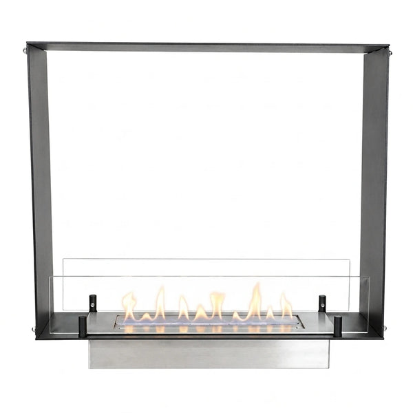 Foco Two 600 Slim see-through bioethanol fireplace, studio shot with lit flame