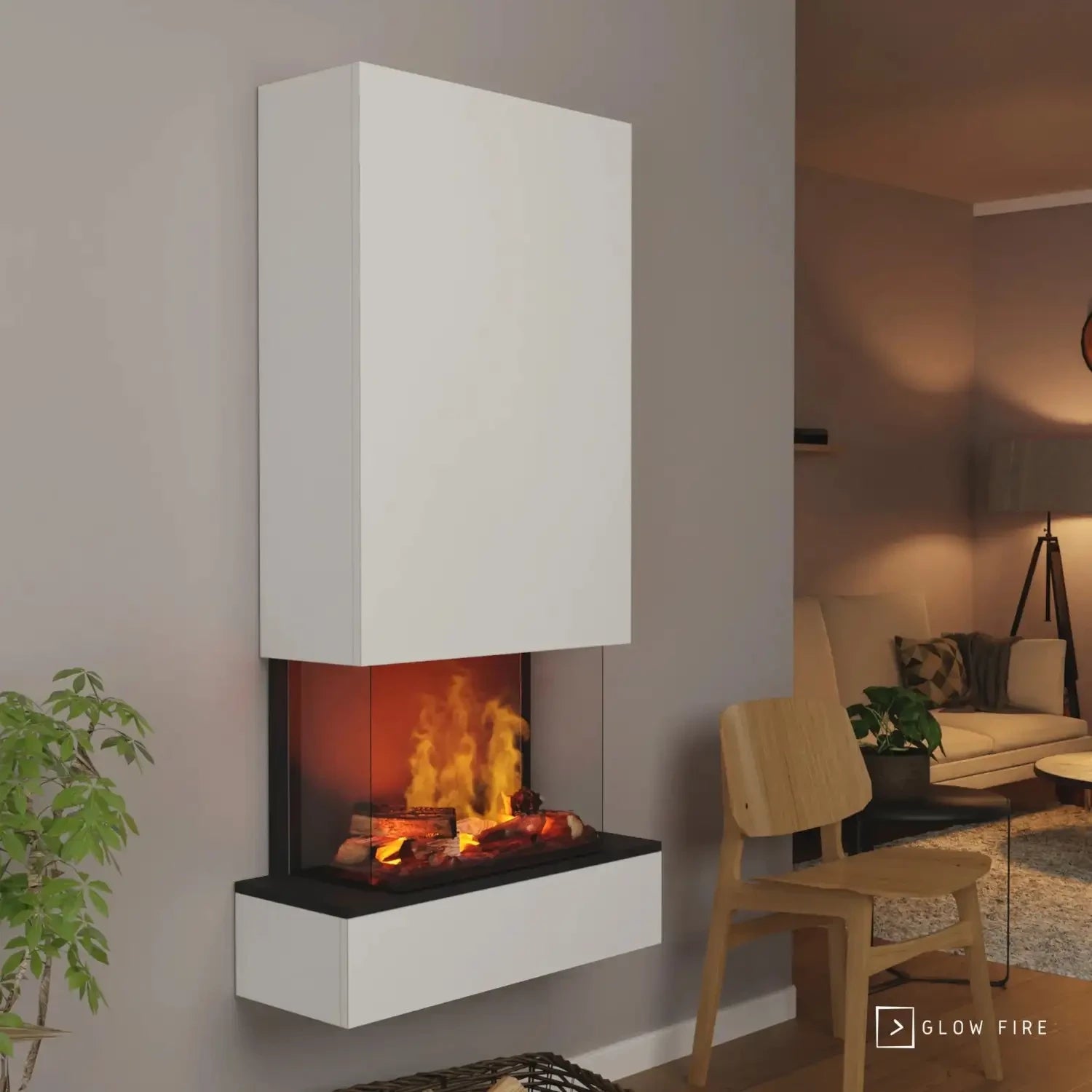 Hölderlin Tall White OMC 600 – Wall-mounted Water Vapour Fireplace