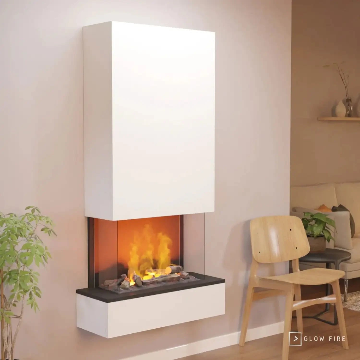 Hölderlin Tall White OMC 600 – Wall-mounted Water Vapour Fireplace