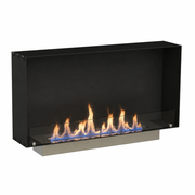 Foco One 1000 Slim built-in bioethanol fireplace with lit flame, white background studio shot