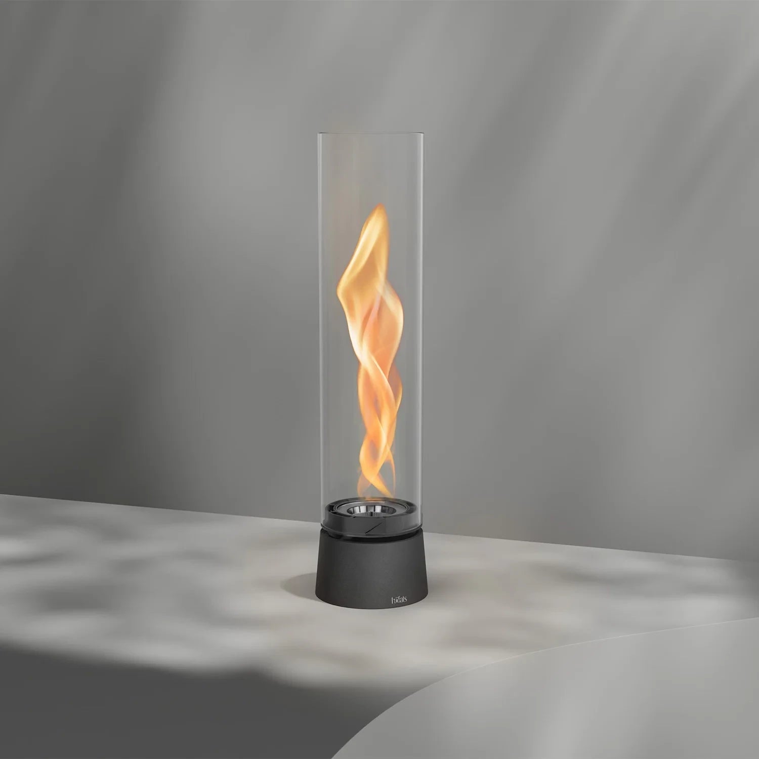 Höfats SPIN Air 1200 - Matt black table bioethanol fireplace with tall cylindrical glass.
