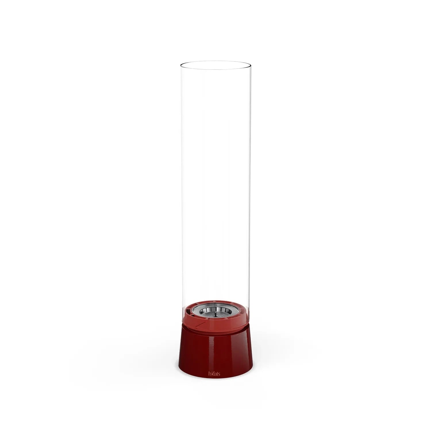Höfats SPIN Air 1200 - Red tabletop bio fireplace with a tall cylindrical glass.