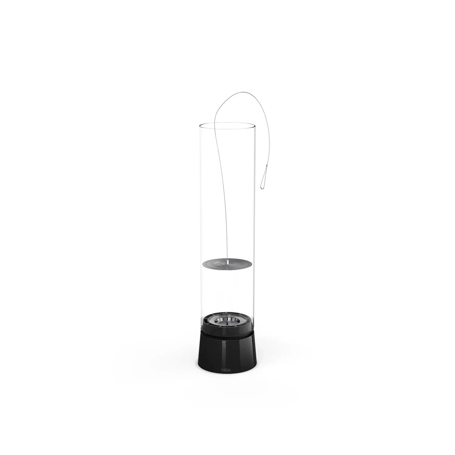Höfats SPIN Air 900 black tabletop bioethanol fireplace with tall cylindrical glass