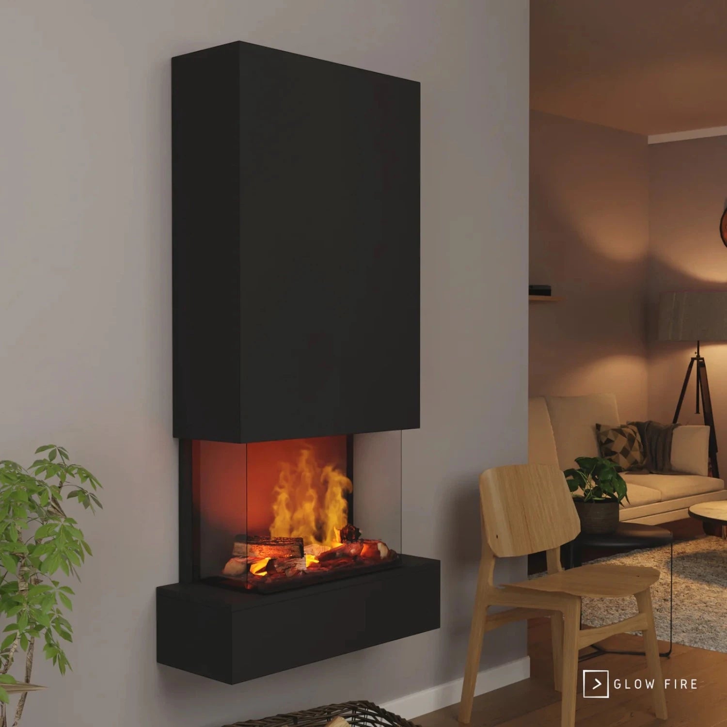 Hölderlin Tall Black OMC 600 – Wall-mounted Water Vapour Fireplace