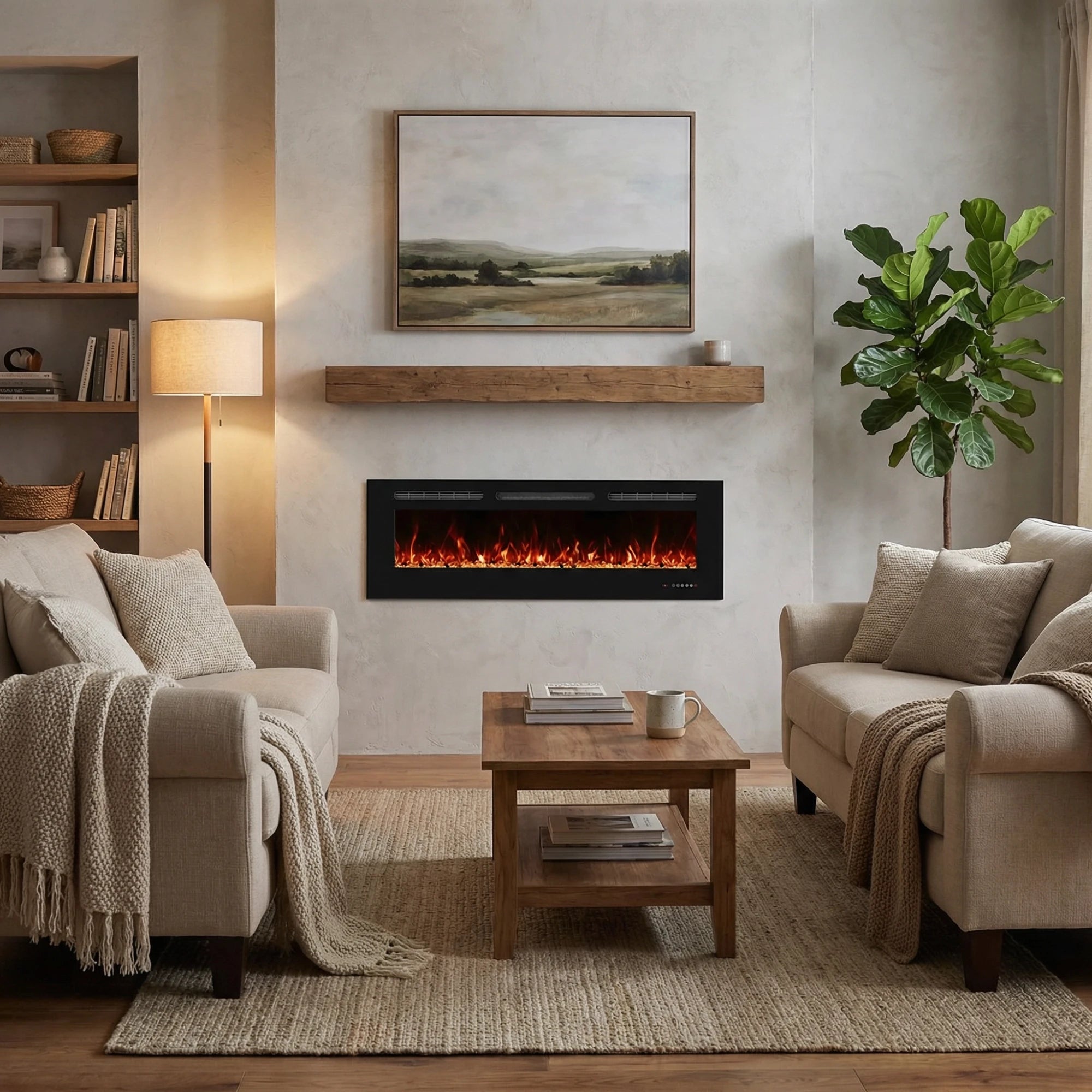elektrisk horisontell väggmonterad kamin