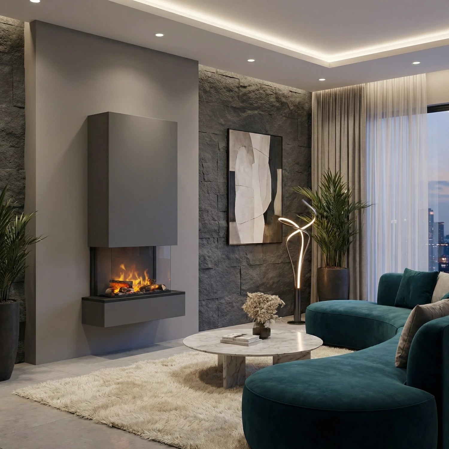 Hölderlin Tall Grey - OMC 600 | Wall-mounted Water Vapour Fireplace