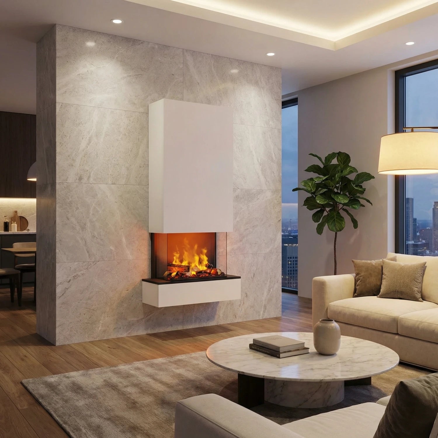 Hölderlin Tall White OMC 600 – Wall-mounted Water Vapour Fireplace