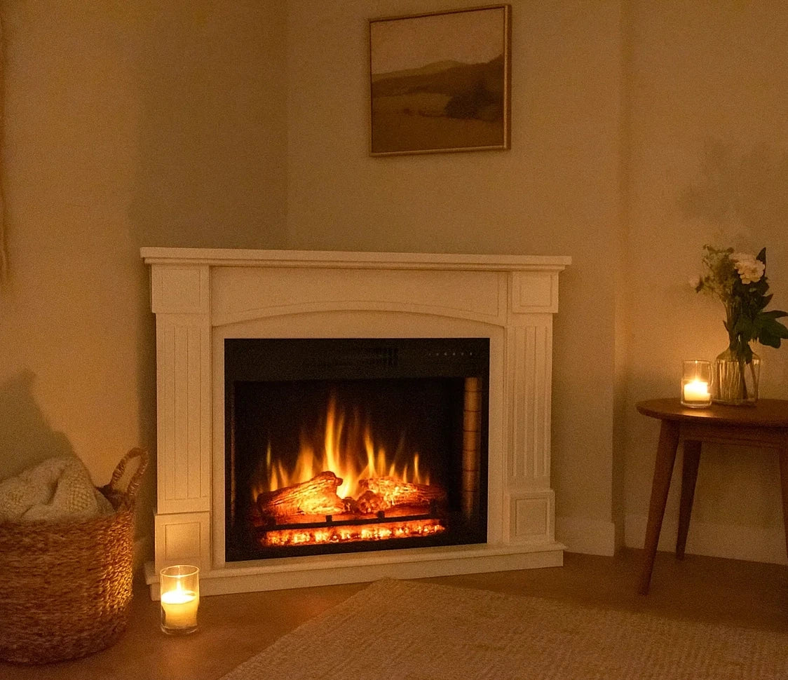 Boston Corner Electric Fireplace Suite – White