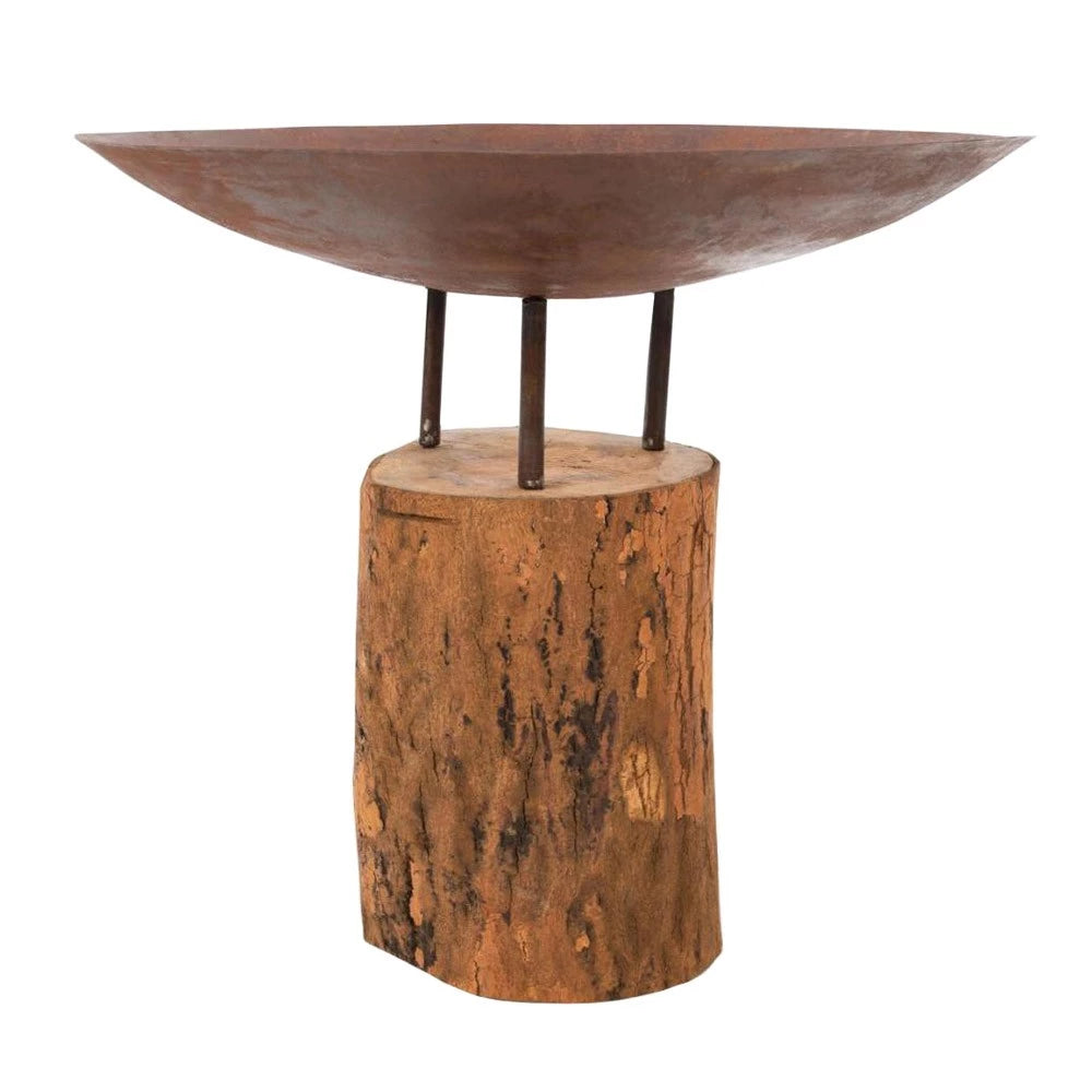 Corten Steel Firepit On A Wooden Base