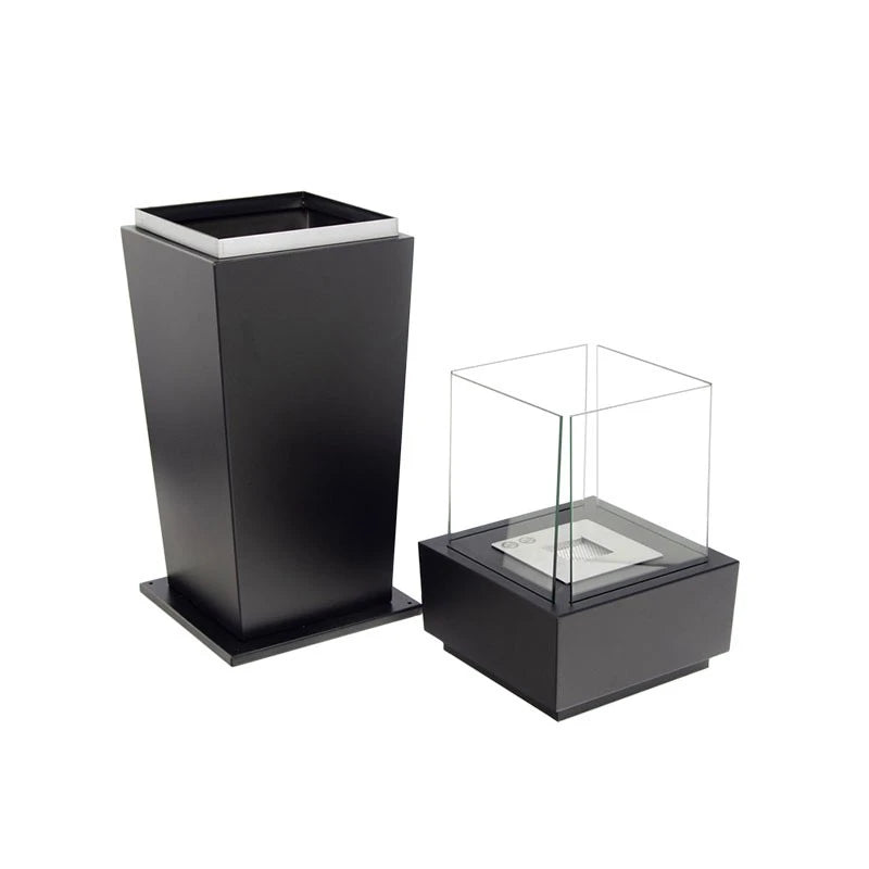Fristående etanolkamin med glas - svart