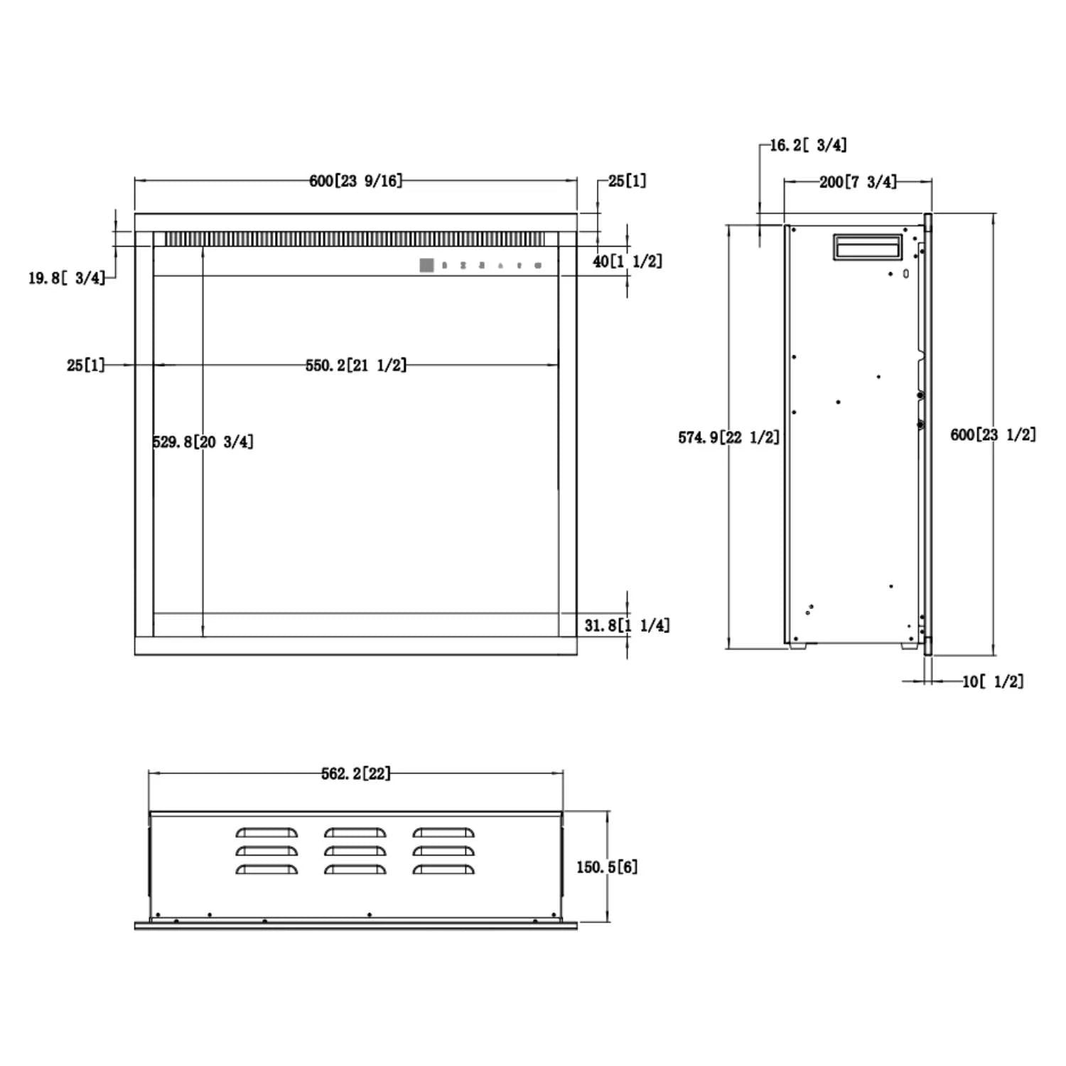 Aflamo 3D Elkamin Insats 24\" Fyrkant (60 × 60 cm)