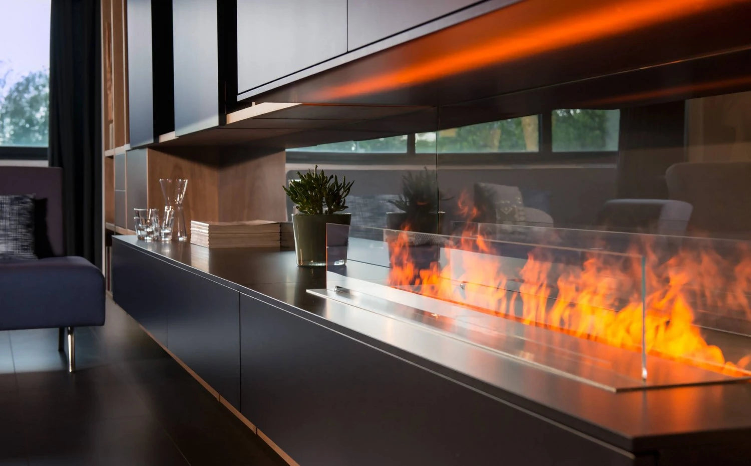 Magic-Fire by Safretti Mistero 1500 water vapour fireplace burner with 153 cm flame line