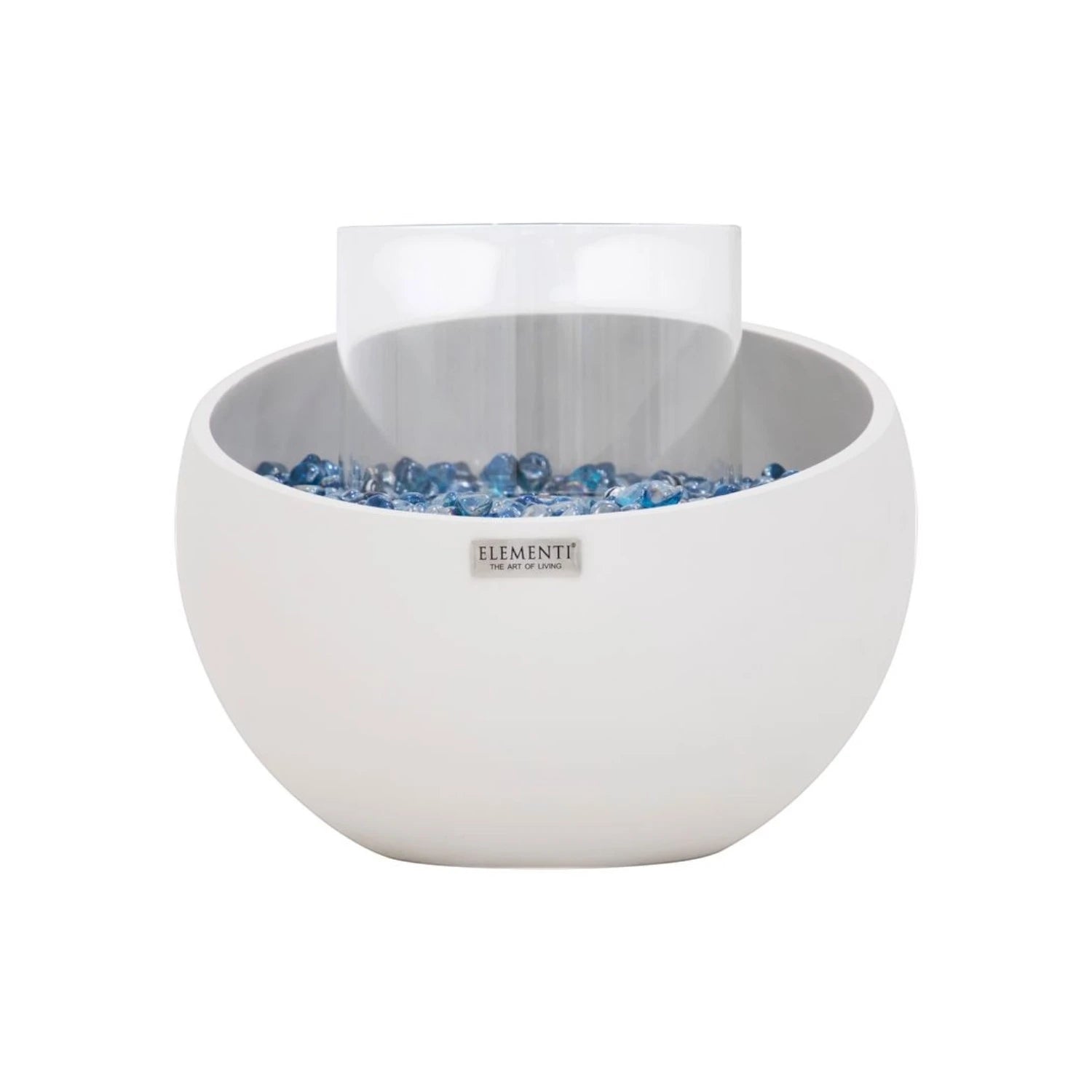FIRENZE bioethanol fireplace – small round model in white fiber concrete with glass insert