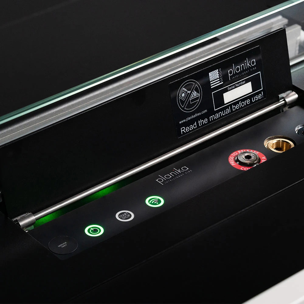 Planika Fires advanced automatic burner with remote control and security sensors.