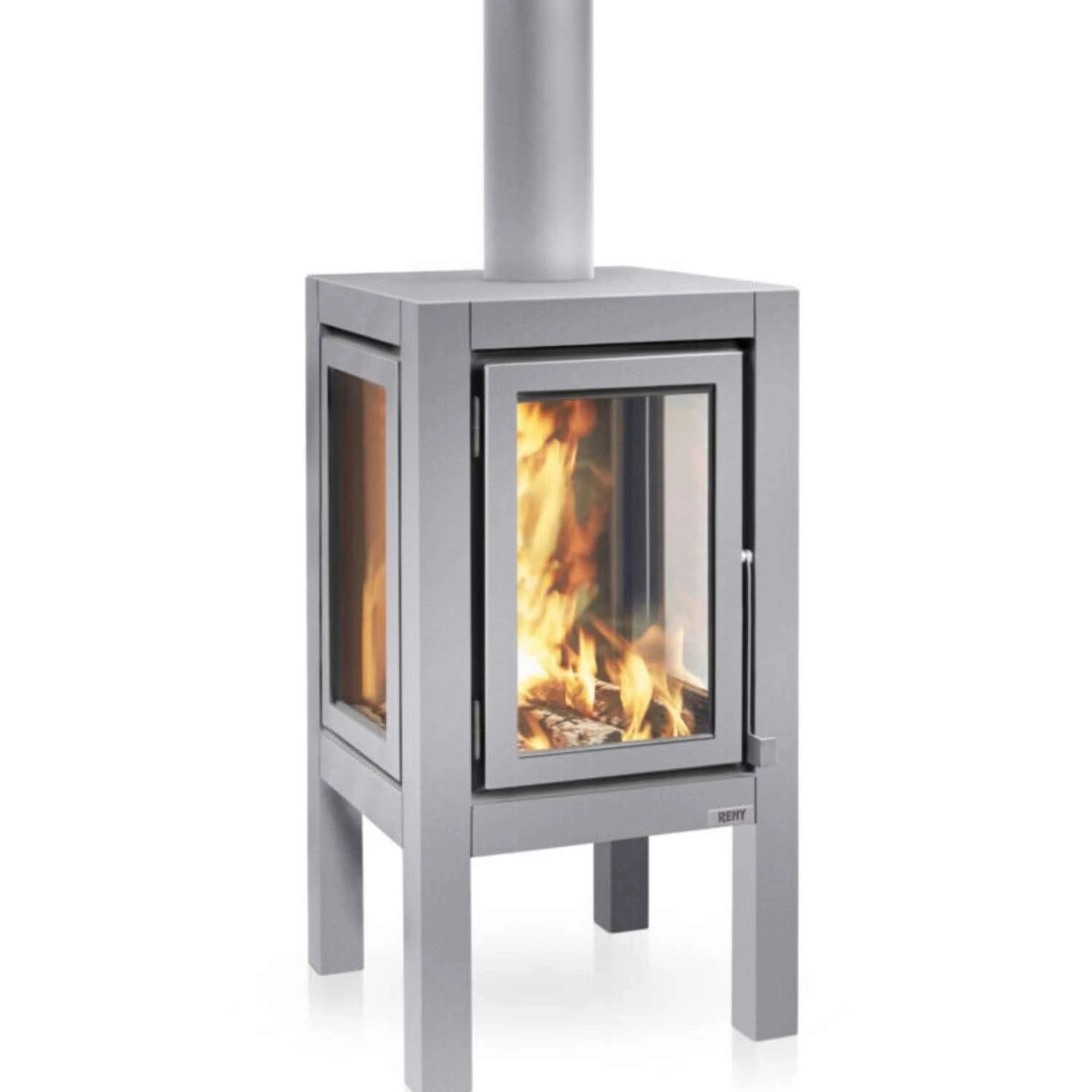 Quaruba XXL Outdoor Fireplace in matte steel, designed to provide warmth and add modern style to large outdoor spaces like garde