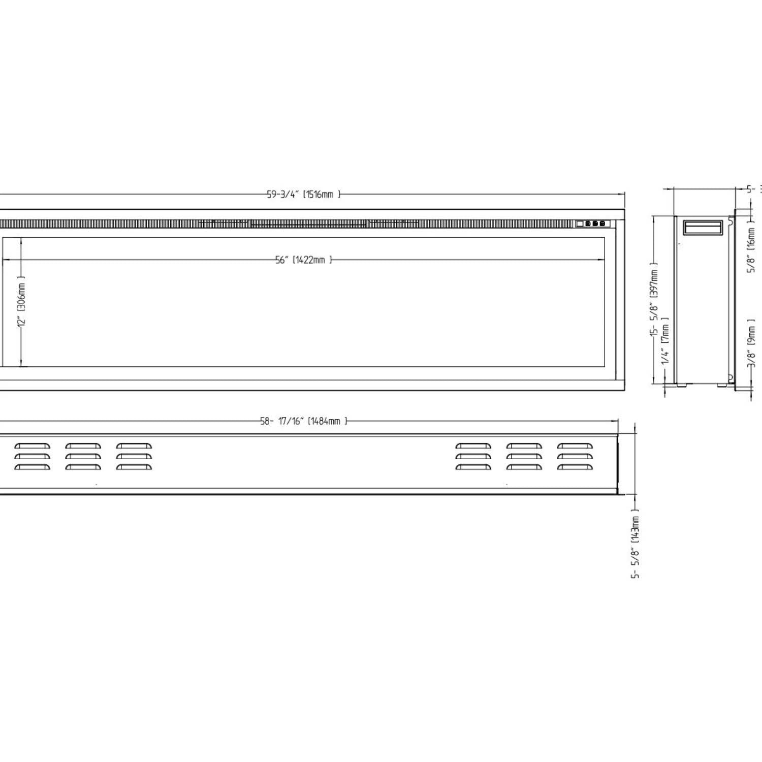 Royal Electric Fireplace 60" - 152 cm Wall-mounted Fireplace